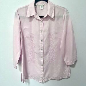 Edward Light embroidered Pink iris Linen Shirt MEDIUM